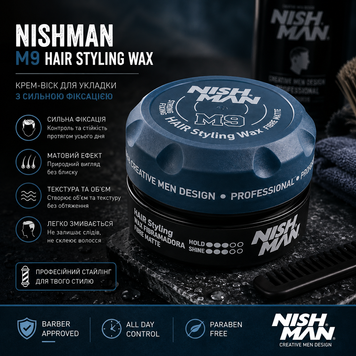 Матова паста для стилізації волосся Nishman Hair Styling Wax Fibre Matte M9 100 мл (NMN-126-M9) NMN-126-M9 фото