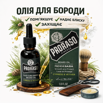 Олія для бороди Proraso Cypress & Vetyver, 30 мл 400742 фото